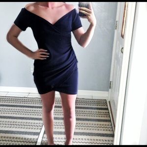 Off the Shoulder Asymmetrical Mini Dress